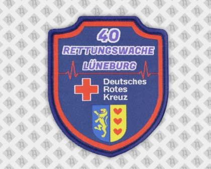 Konturgeschnittener Patch Aufnäher gewebt mit Kettelrand Rettungswache Küngeburg Deutsches Rotes Kreuz Rettungsdienst