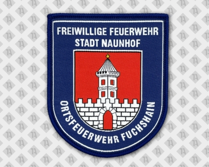 Wappen Patch Aufnäher gewebt mit Kettelrand Ortsfeuerwehr Naundorf blau weiß rot Feuerwehr