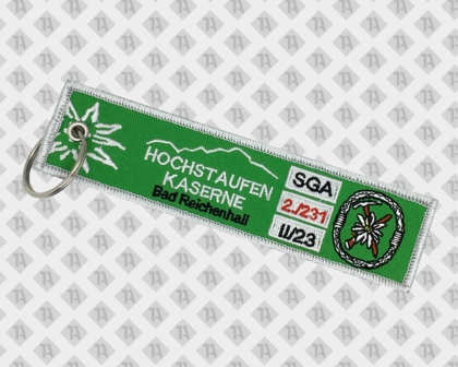Schlüsselanhänger gestickt mit Kettelrand metallic silber mit Öse und Ring Bundeswehr