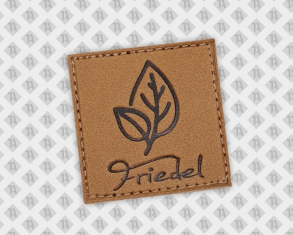 Eckiger Echtleder Aufnäher Patch Badge geprägt und gedruckt mit Nährand Gartenbau Friedel Firmen