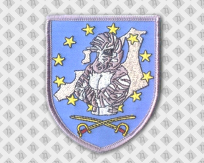 Gestickter Patch Aufnäher in Wappenform mit Kettelrand Einhorn Sterne Schwerter Bundeswehr