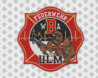 Konturgeschnittener Patch Aufnäher gestickt mit gesticktem Rand Ulm WBA Feuerwehr