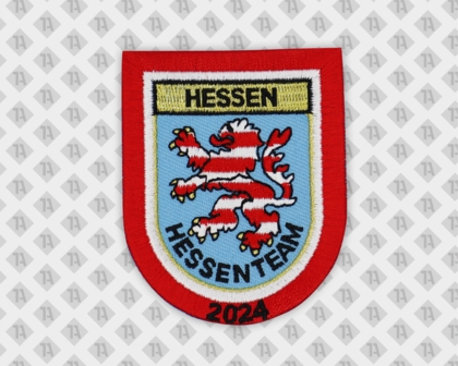 Wappen Patch gestickt mit gesticktem Rand metallic gold Hessenteam Gemeinde Stadt