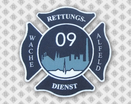 Gewebter Aufnäher Patch blau weiß Rettungsdienst Wache Feuerwehr