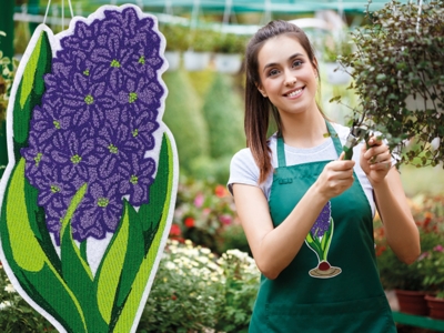 Chenille Patch Aufnäher mit Stickveredelung Wunschmotiv Blume Florist